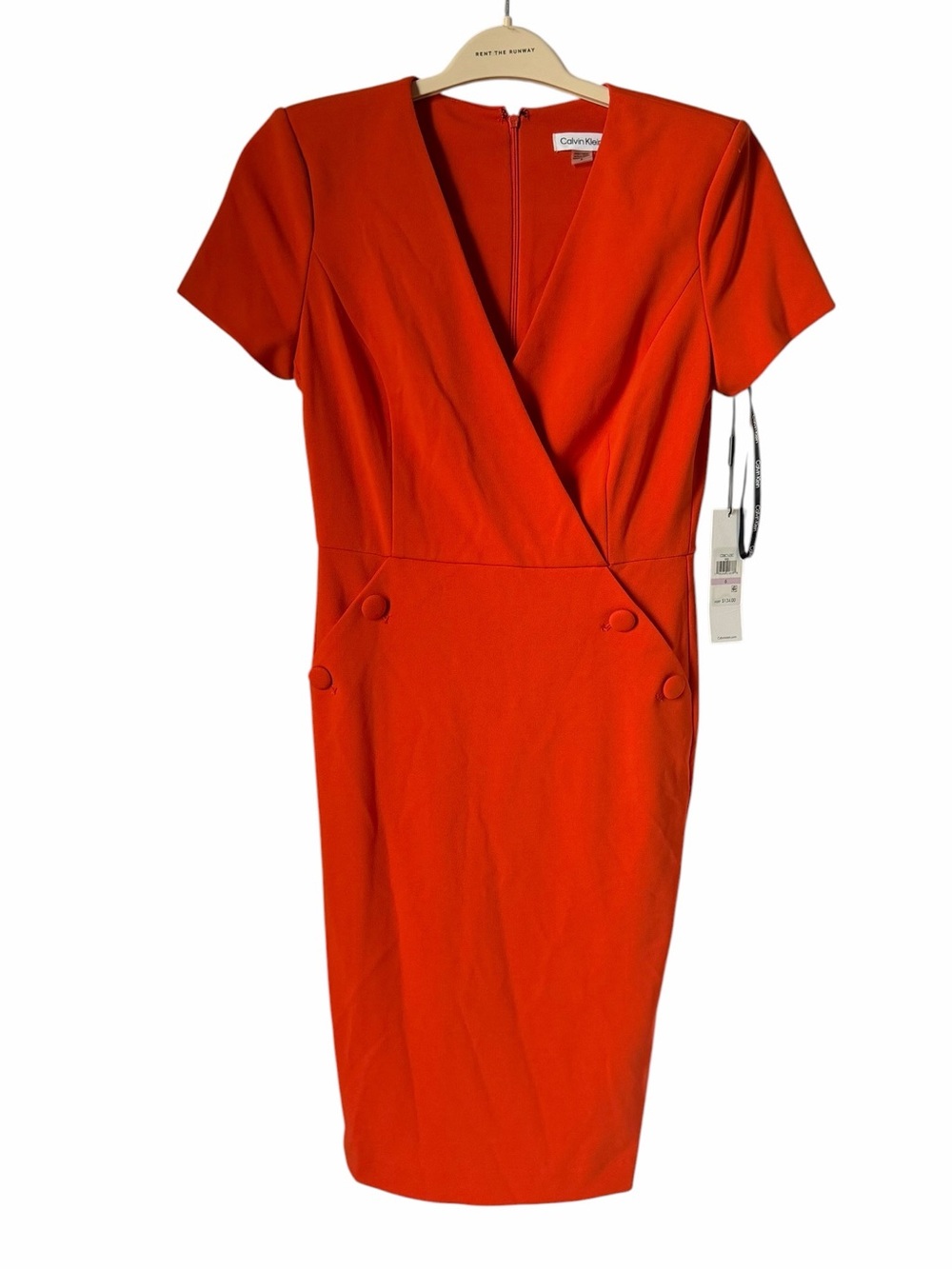 Calvin Klein Bright Orange Wrap-Front Midi Dress Career Work Business